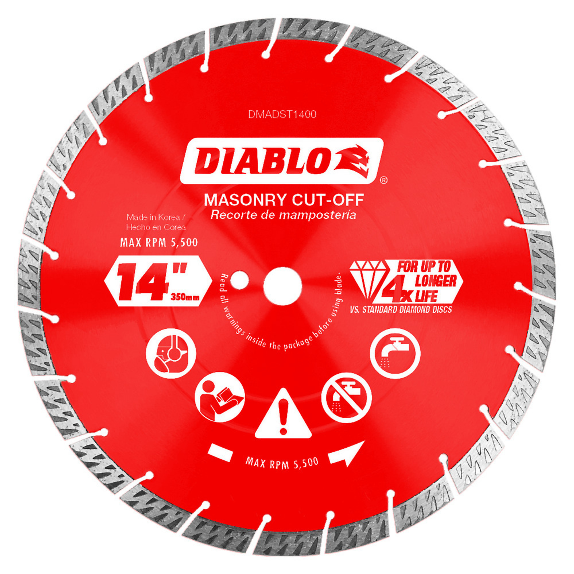Diablo Tools, 14in. Diamond Segmented Turbo Masonry Cut-Off Blade, Blade Diameter 14 in, Model# DMADST1400